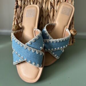 dv by Dolce Vita Womens Blue Denim Slide Sandals